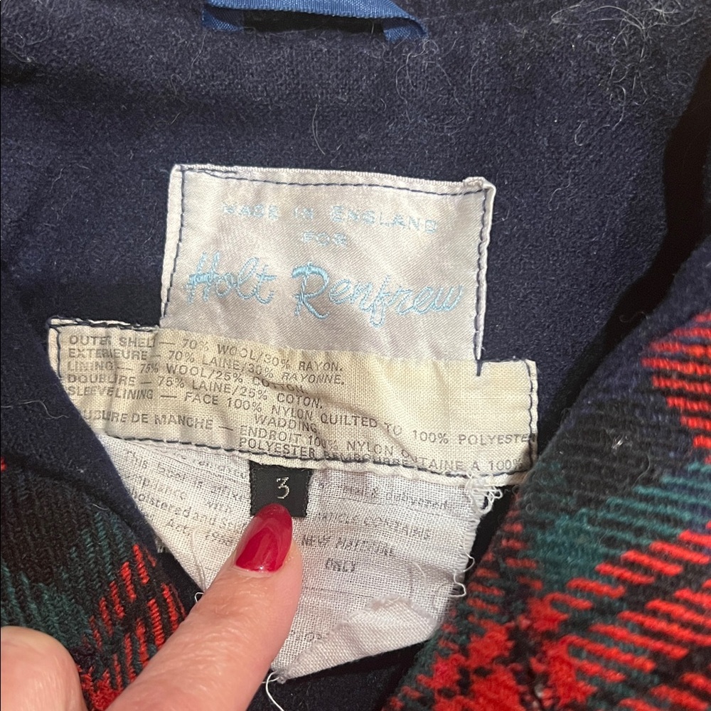 RARE Vintage 1960s Holt Renfrew Made In England Peacoat Plaid Wool Jacket - Picture 2 of 4